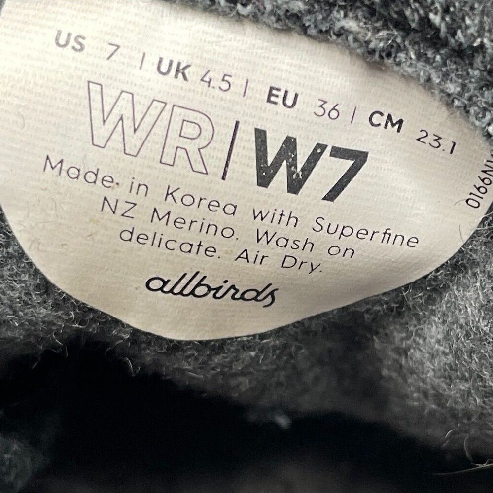 ALLBIRDS Wool Runner Heathered Gray/Black Wool Athletic/Casual Shoe Womens Sz 7 - Picture 9 of 9